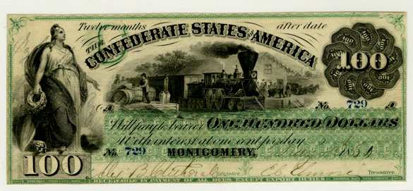 $100 bill from the Confederate States of America, Boston Athenaeum