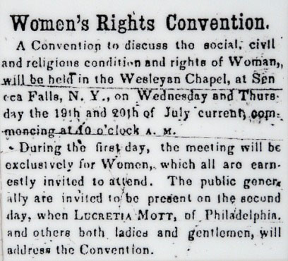 Seneca County Courier, July 14, 1848. Women's Rights National Historical Park. NPS.